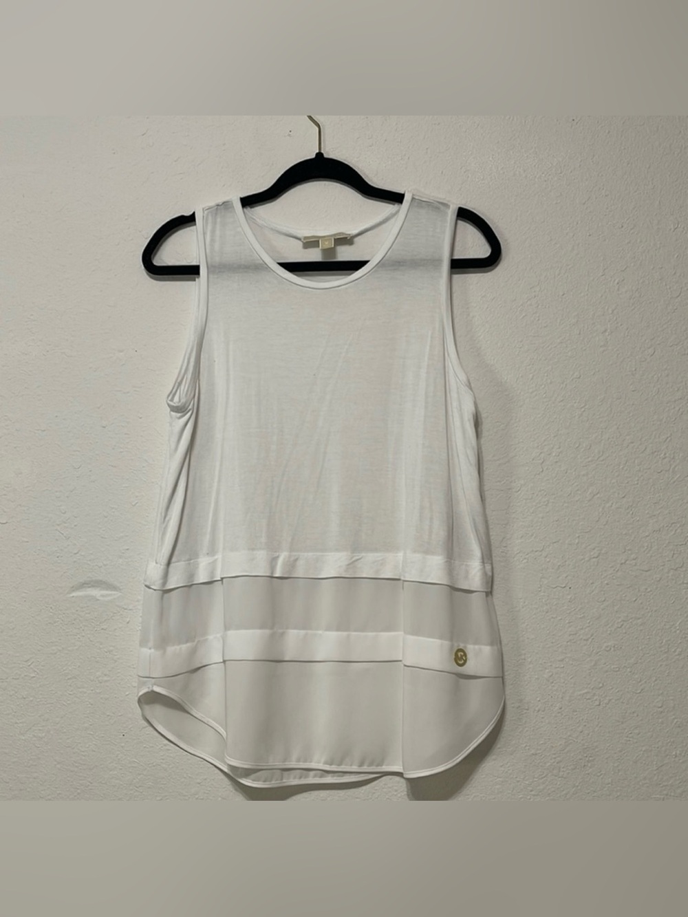 Michael Kors White Sleeveless Layered Chiffon Hem Blouse Sz M